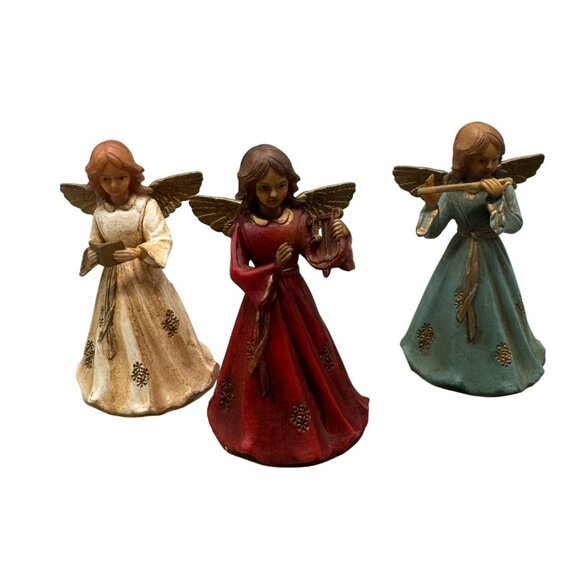 Set Of 3 Hand-Painted Angel Figurines With Musical Instruments Used READ - Picture 1 of 12